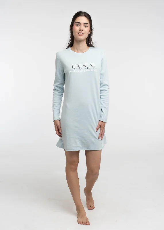 women's pajamas with pockets on legsCamisón Largo Celeste Ovejas