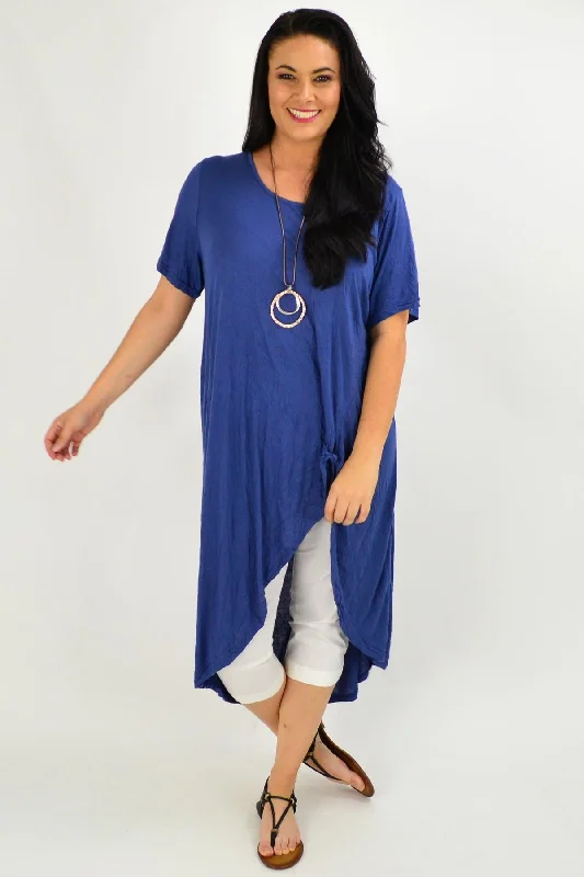 Women's Button-Up ShortsDeep Blue Sea Hi Low Tunic Top