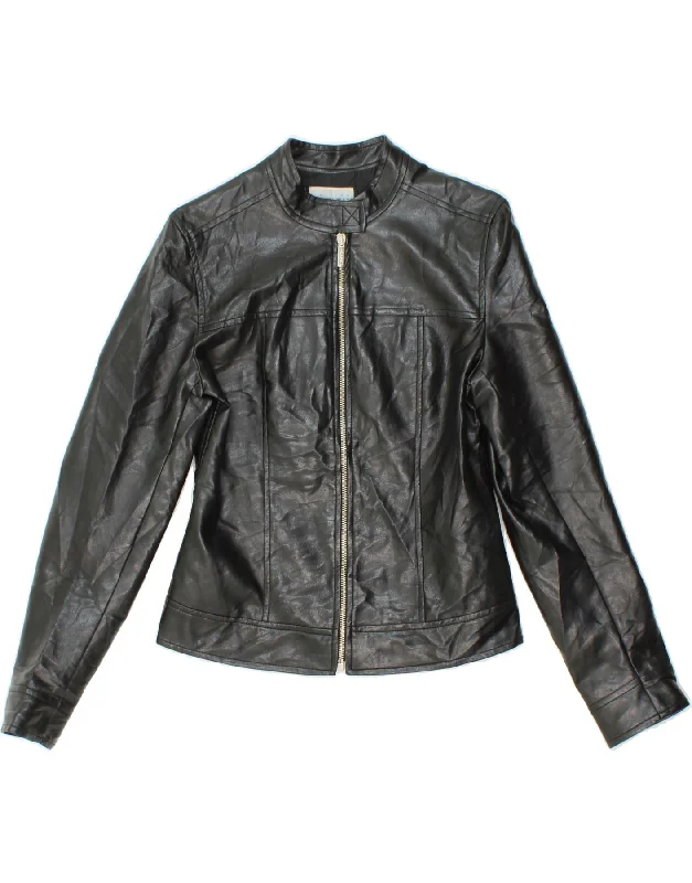 Women's Coats with SleevesONYX Womens Faux Leather Bomber Jacket UK 10 Small Black Polyvinyl