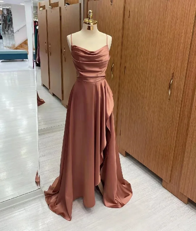 Women's Peter Pan Collar DressesSpaghetti Straps Evening Dresses Long Satin Elegant Simple Formal Prom Gowns Wedding Guest Party