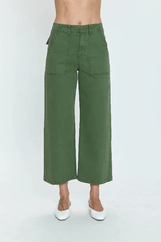 Women's Jodhpurs with Asymmetrical HemSophia Wide Leg Utility Ankle Pants In Basil