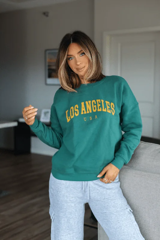 Women's Jumpsuits with High CollarHunter Green Los Angeles Graphic Pullover | Pre Order