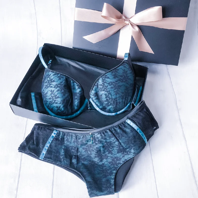 convertible bra with multiple wear optionsMidnight Garden Lingerie Gift Set - 1 Bra and 2 Shorts in a Gift Box (AA to D cup)