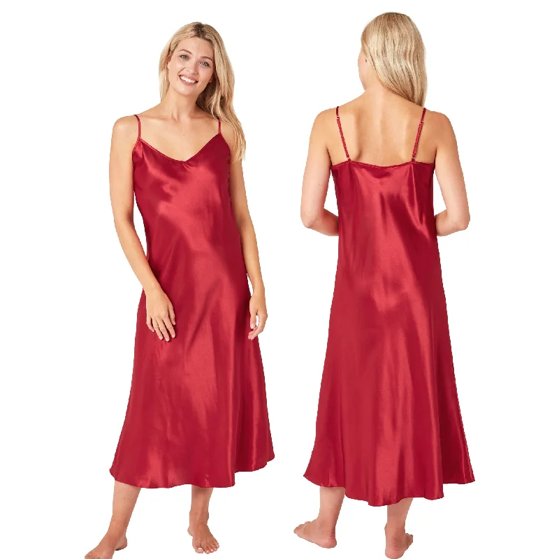 women's pajamas with a vintage lookLong Full Length Plain Red Sexy Silky Satin Chemise Nightdress Negligee PLUS SIZE