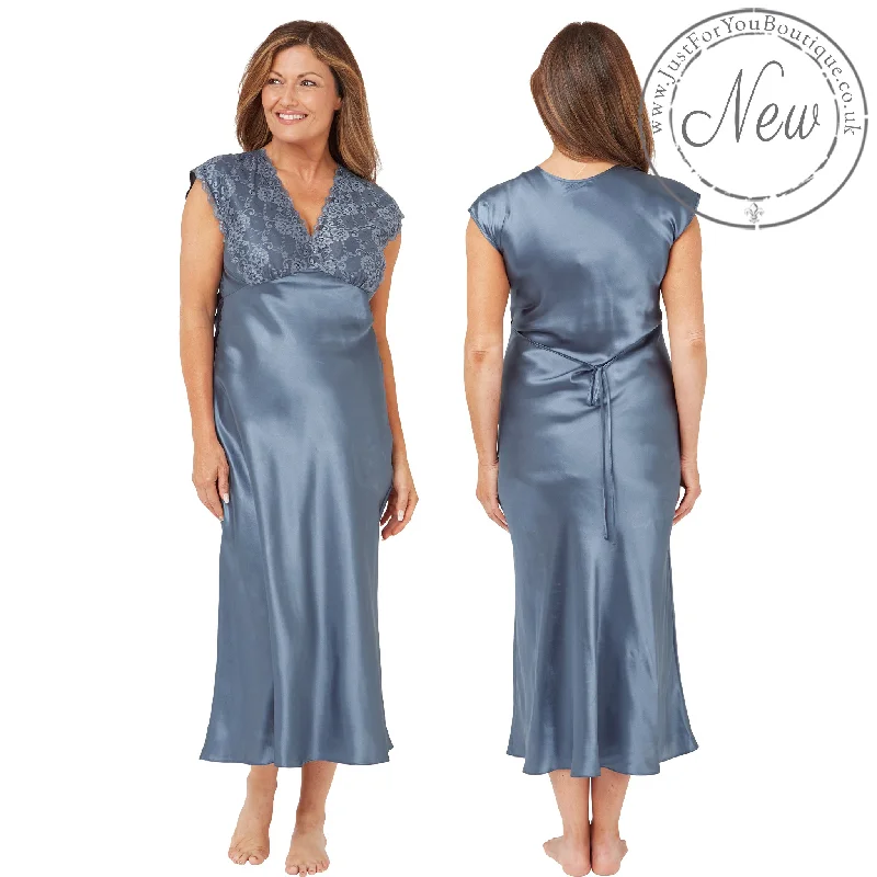 women's pajamas with a playful printPlain Blue Wide Strap Full Length Long Sexy Satin Nightdress Negligee PLUS SIZE