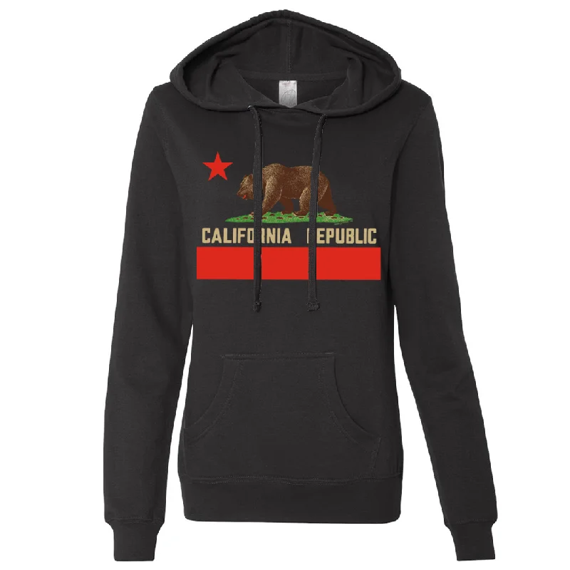 Women's Hooded Sweatshirts with ThumbholesDon Pimentel California Republic Bear Flag Ladies Lightweight Fitted Hoodie