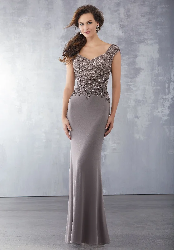 Women's High-Low DressesMGNY By Mori Lee - Beaded V-Neck Bodycon Evening Dress 71715