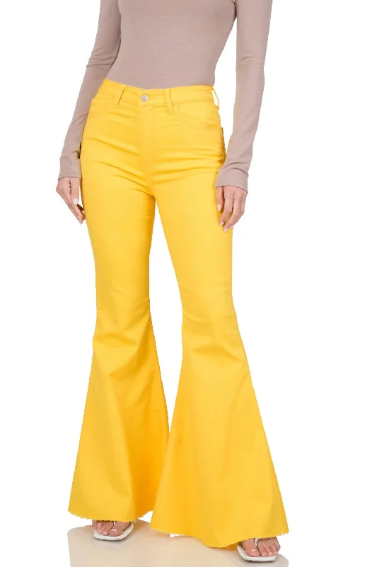 Women's Jodhpurs with Narrow CollarBell Bottoms Pant In Yellow