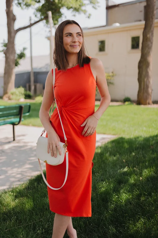 Women's Lapel Collar DressesSunsets With You Bright Orange Midi Dress