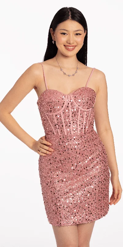 Women's U-Shaped-Neck DressesSweetheart Corset Sequin Bodycon Dress