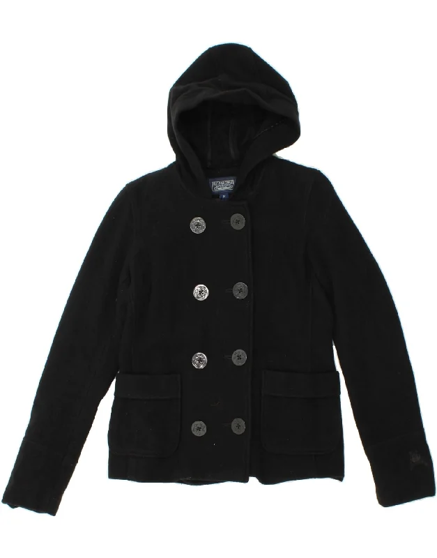 Women's Quilted CoatsPOLO RALPH LAUREN Womens Hooded Pea Coat UK 14 Medium Black Wool