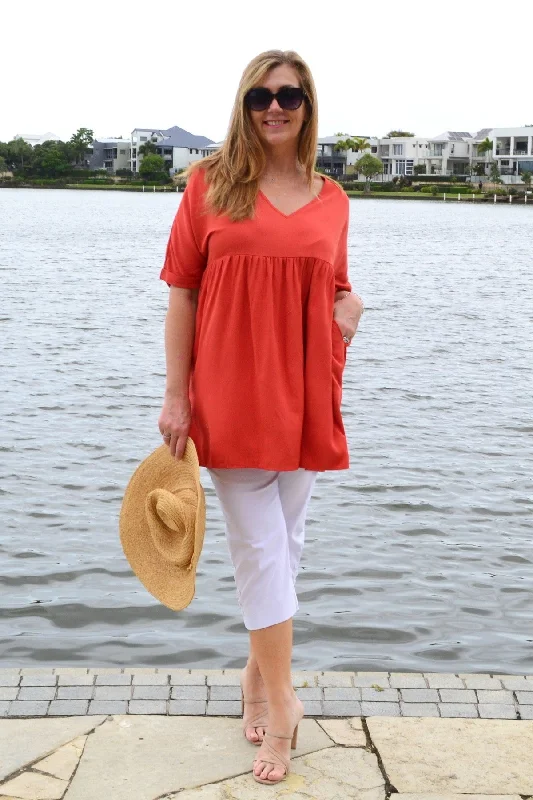 Women's Lightweight ShortsBurnt Orange Beach Day Tunic Top