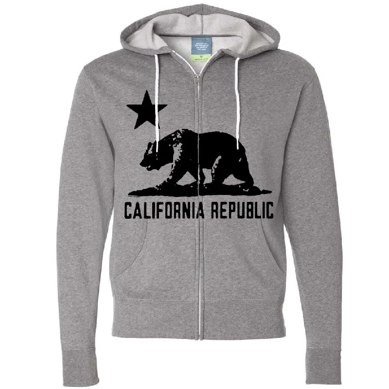 Women's Hooded Sweatshirts with ButtonsCalifornia Flag Oversize Black Silhouette Zip-Up Hoodie