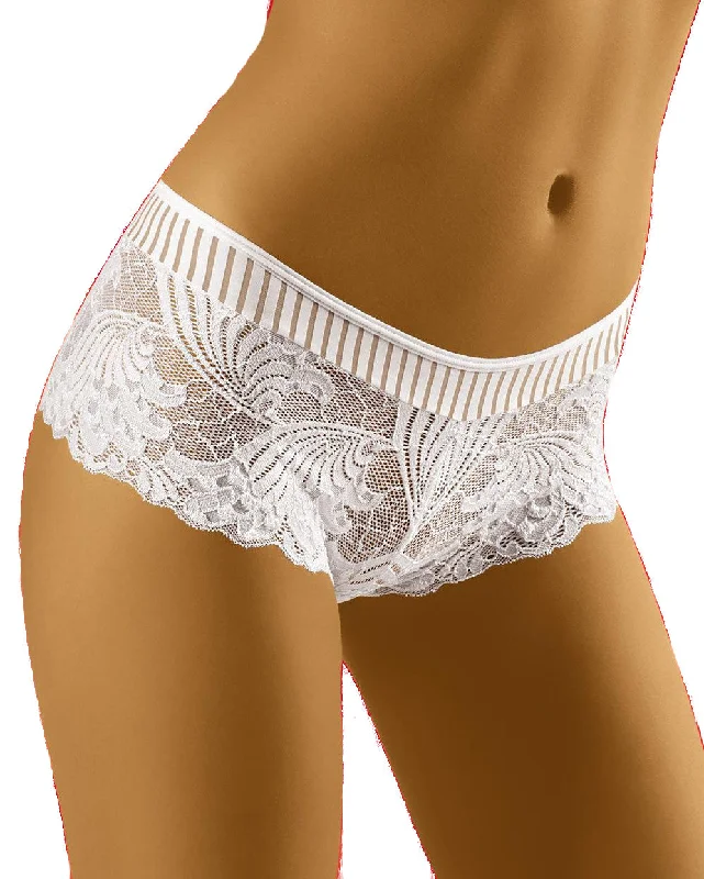 floral print hipster panties with a stretchable and breathable fabricLadies Georgeous White Embroidered Lacy Shorts With Stripy Band