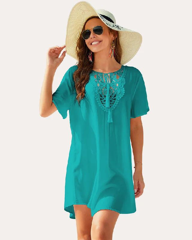 women's pajamas for everyday wearEkouaer Women Lace V-Neck Beach Coverups Dress (US Only)