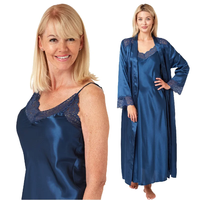 women's pajamas made in USAMatching Teal Blue Sexy Satin Long Chemise & Wrap Set Negligee Lingerie PLUS SIZE