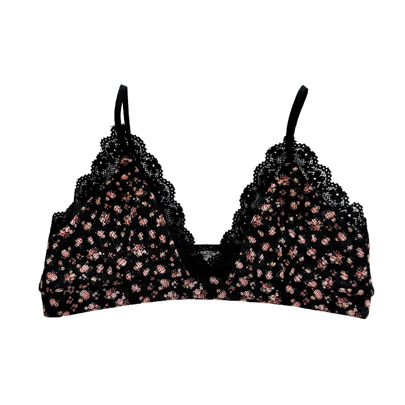 wireless bra for breastfeedingBlack Mesh Floral Lace Bralette