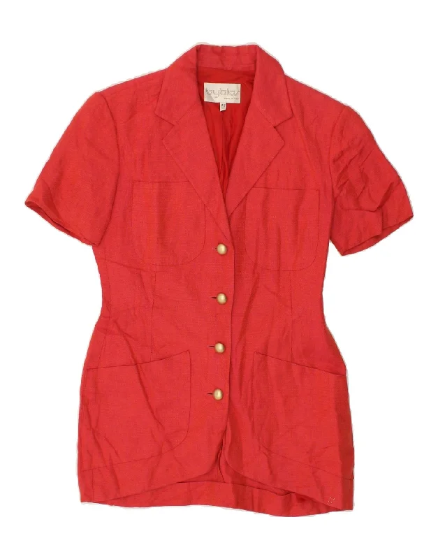 Women's Button-Up CoatsBYBLOS Womens Short Sleeve 4 Button Blazer Jacket IT 42 Medium Red Linen