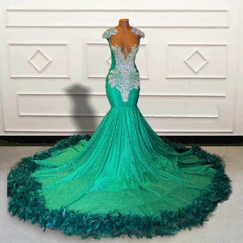 Women's Narrow Collar DressesLuxury Mermaid Long Prom Dresses for Graduation Party Sparkly Sequin Beaded Feathers Women Custom Formal Evening Gowns