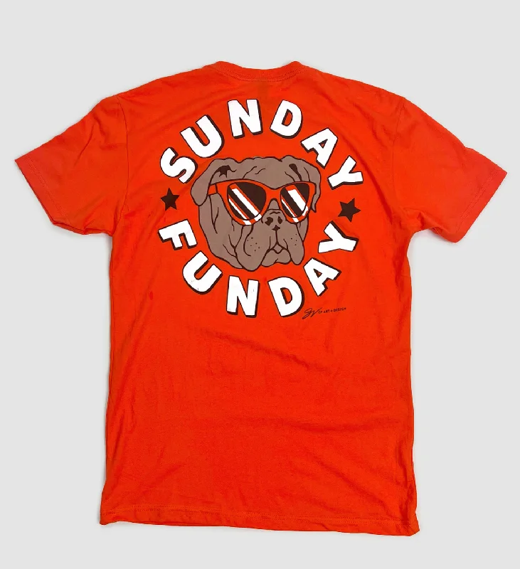 Women's Blouse with FlouncesOrange Sunday Funday Cleveland Football T shirt