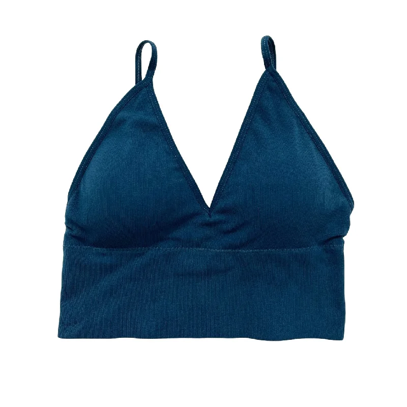 convertible bra with silicone strips for supportNavy Blue Seamless Longline Bralette