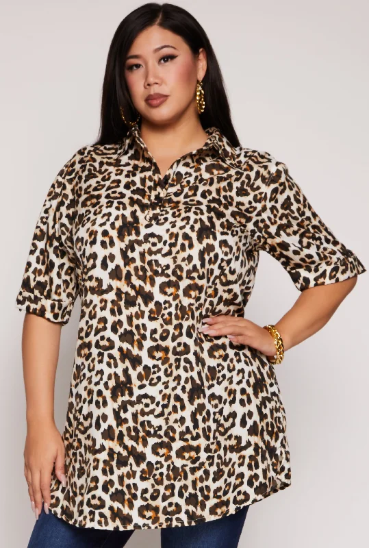 Women's Floral ShortsPlus Size Leopard Print Tunic Top