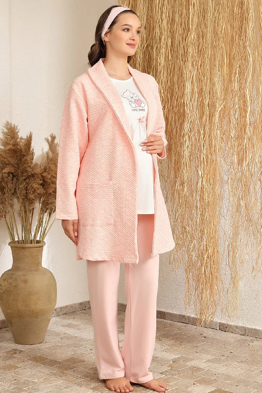 women's pajamas with a relaxed, casual vibeShopymommy 4422 3-Pieces Maternity & Nursing Pajamas With Quilted Robe Salmon