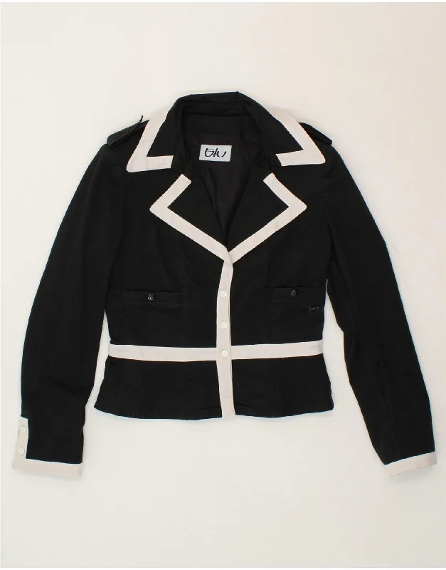 Women's Wool CoatsBYBLOS Womens Crop Blazer Jacket US 8 Medium Black Cotton