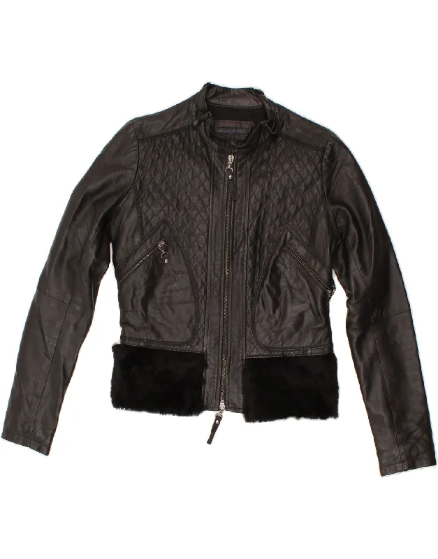 Women's Bomber CoatsVINTAGE Womens Leather Jacket IT 40 Small Black Leather