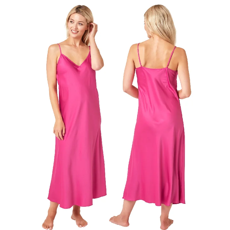 women's short sleeve pajama setsLong Full Length Raspberry Hot Pink Sexy Satin Chemise Nightdress Negligee PLUS SIZE