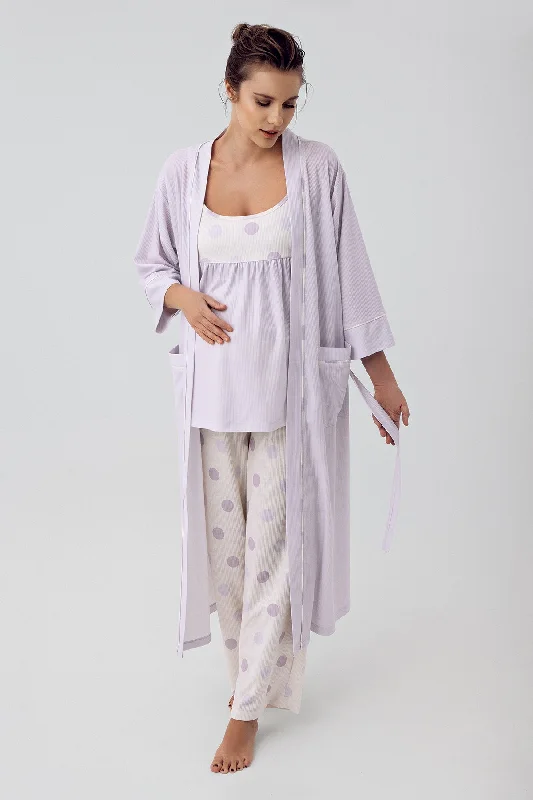 women's pajamas for those who cherish their bedtime routinesShopymommy 16301 Polka Dot 3-Pieces Maternity & Nursing Pajamas With Robe Lilac