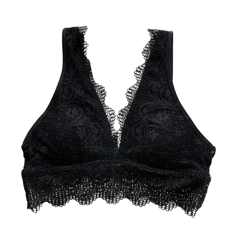 plus-size demi braBlack Plunge Floral Lace Bralette