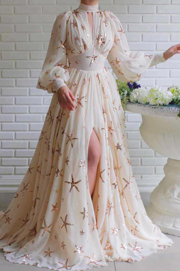 Women's Asymmetrical DressesGorgeous Long Sleeve A-Line Prom Gown Maxi Dress