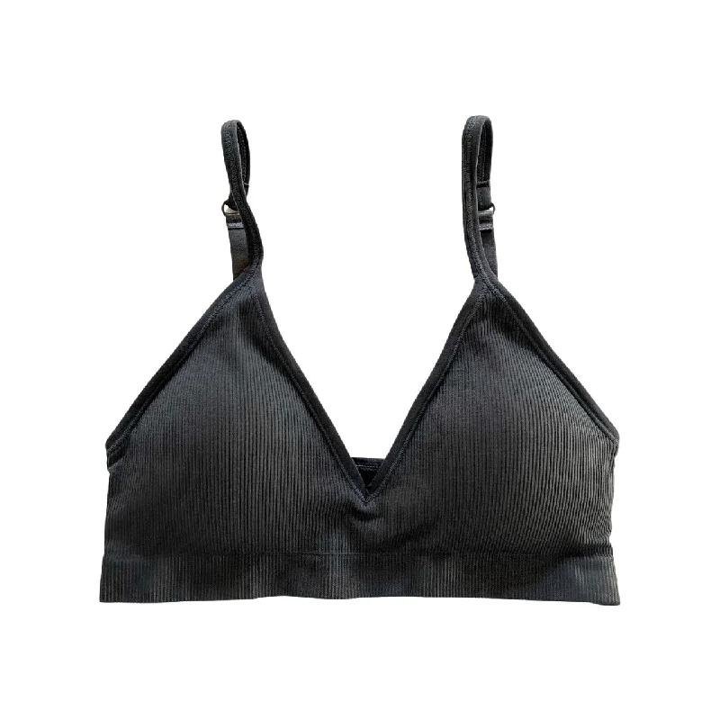 lightweight sports bra for runningCharcoal Triangle Ribbed Bralette