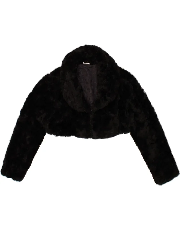 Women's Coats with Fur Trimmed CollarVINTAGE Womens Faux Fur Bolero Jacket UK 6 XS Black Polyacrylic