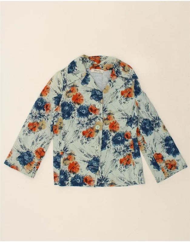 Women's Coats with SleevesVINTAGE Womens 3 Button Blazer Jacket UK 14 Medium Blue Floral