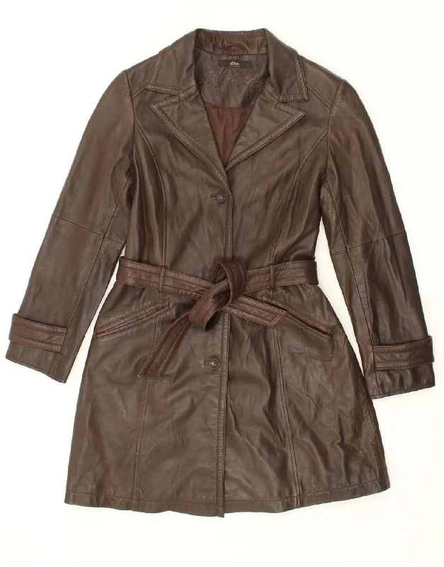 Women's Coats with Fur Trimmed SleevesS.OLIVER Womens Leather Coat EU 40 Medium Brown Leather