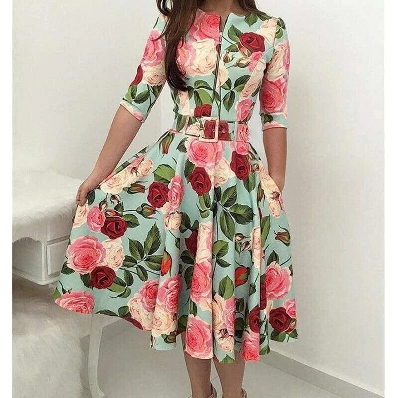 Women's Keyhole Collar DressesFashionSierra - Women Bandage Bodycon Long Sleeve Short Mini Floral Party Casual Dress