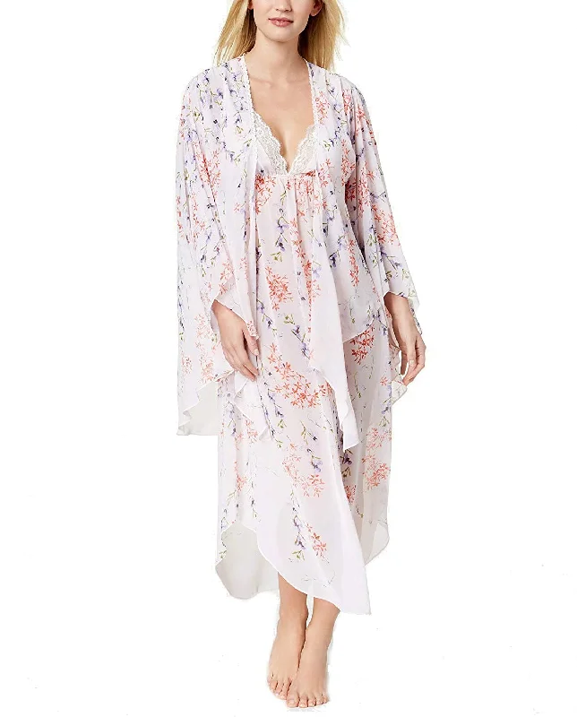 women's pajamas for a night of restLinea Donatella Women's Deandra Floral Print Chiffon Cocoon Kimono Robe