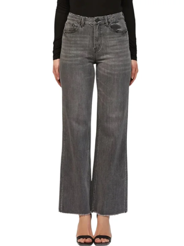 Women's Jodhpurs with Collarless NeckSuper Wide Leg Super Soft Jeans In Dark Grey