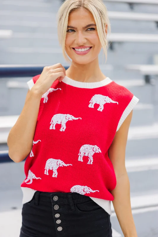 Women's Textured ShortsPack A Punch Red Sequin Elephant Sleeveless Sweater