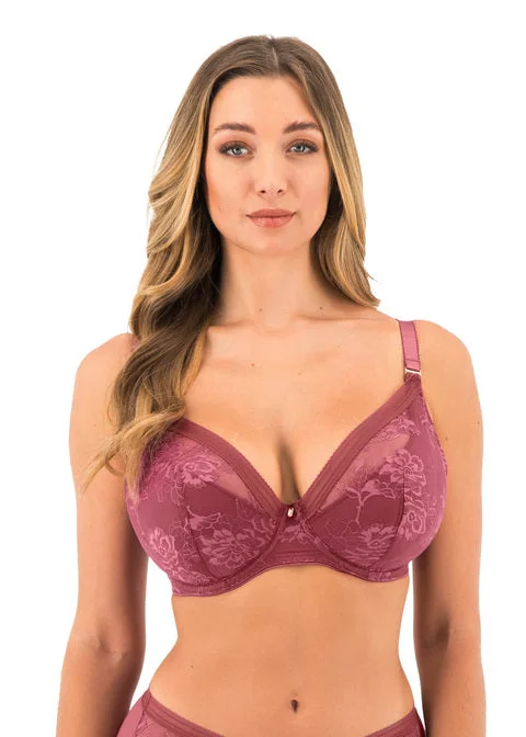 balconette bra for cleavage enhancementFusion Lace Rosewood Uw Padded Plunge Bra