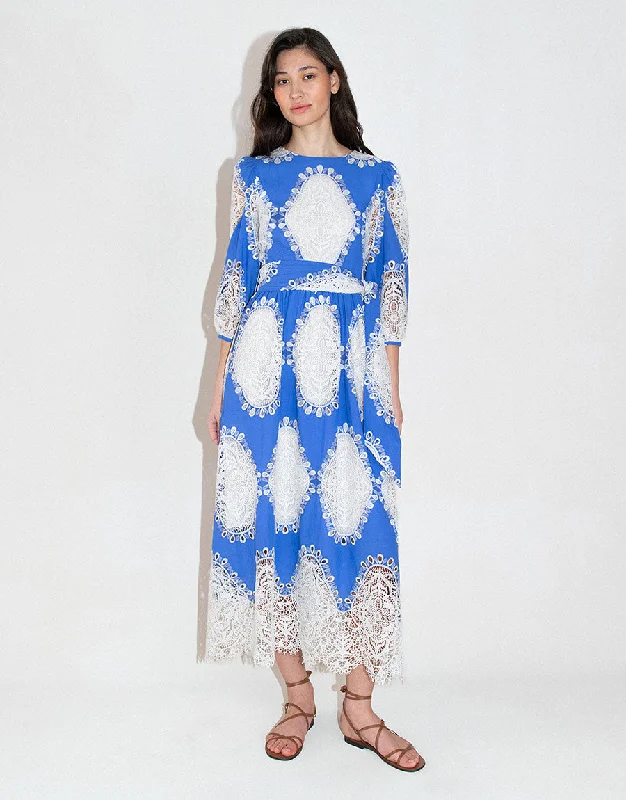 Women's Racerback DressesConstance Lace Midi Dress - Blue/White