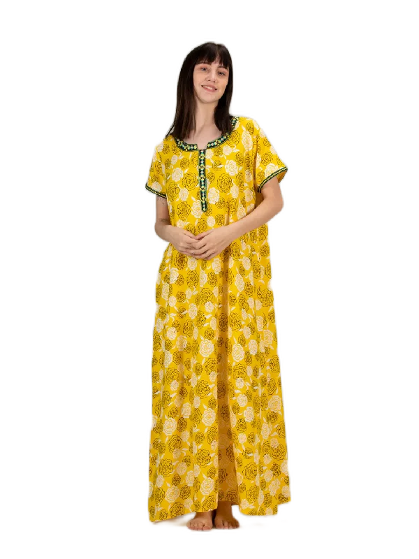 women's pajamas for lounging around the houseLoose Fit Viscose Liva Nighty with   Embroidery Floral Printed Super Soft Comfortable Design