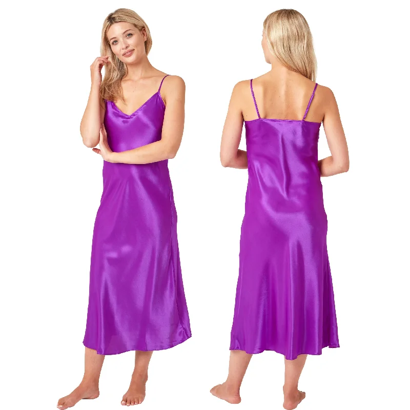 women's pajamas with breathable fabricLong Full Length Violet Purple Sexy Satin Chemise Nightdress Negligee PLUS SIZE