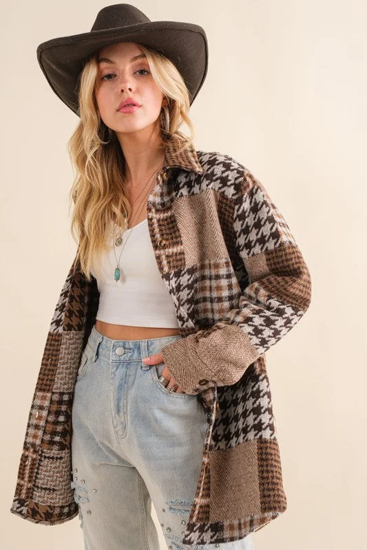 Women's Jumpsuits with Shirt CollarAutumn Awaits Brown Plaid Shacket