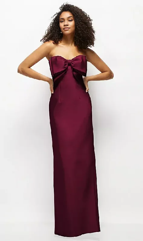 Women's U-Shaped Collar DressesStrapless Satin Column Maxi Dress with Oversized Handcrafted Bow Long Bridesmaid Dresses