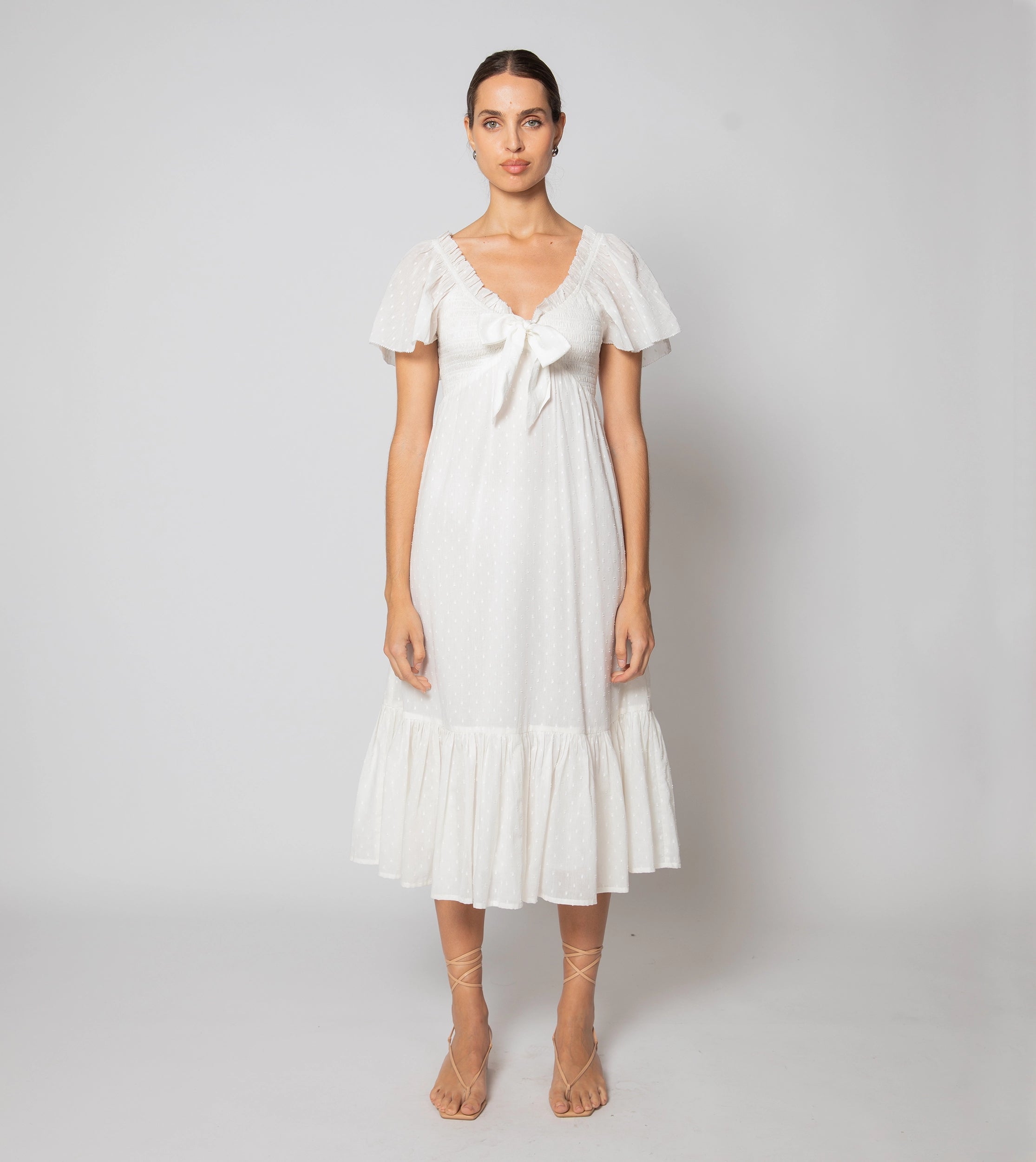 Women's Rounded-Neck DressesAshlyn Midi Dress | Ivory