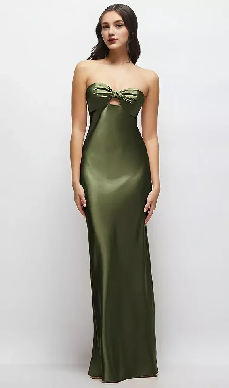 Women's V-Shaped Collar DressesStrapless Bow-Bandeau Cutout Satin Maxi Slip Dress Long Bridesmaid Dresses Wedding Guest Dresses