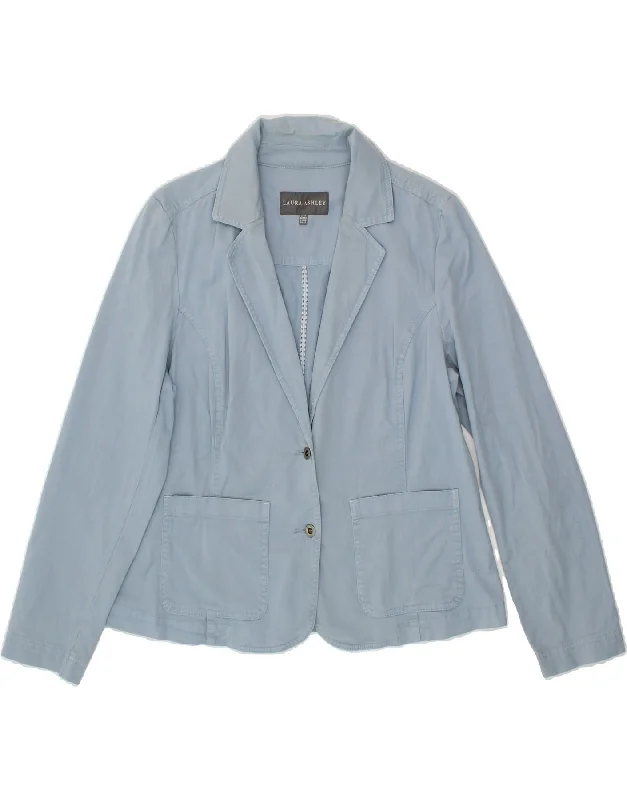 Women's Coats with BeltLAURA ASHLEY Womens 2 Button Blazer Jacket UK 14 Medium Blue Cotton